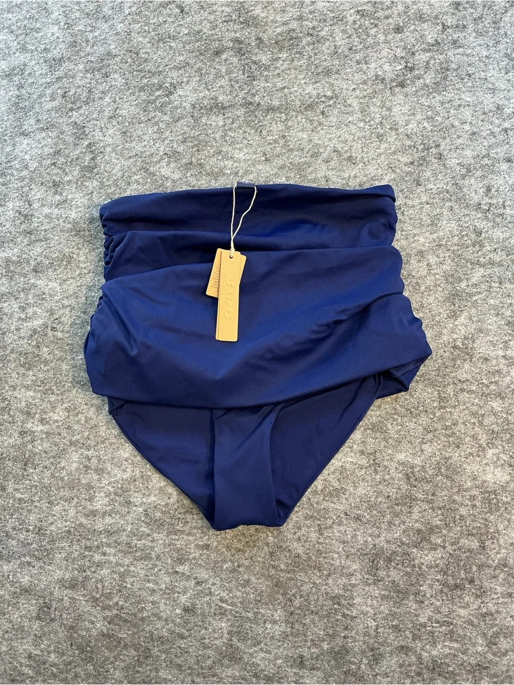 SKIMS Navy High-Waist Ruched Bikini Bottoms Size S